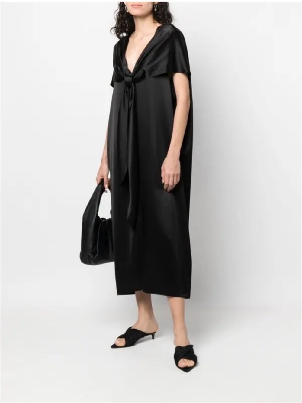 Toteme Black Satin Tie-Front Midi Dress